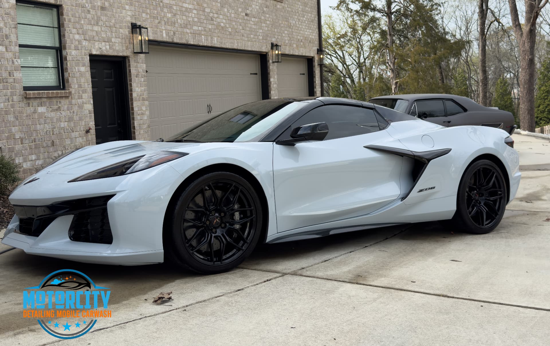 Silver Chevrolet Corvette Z06 detailed in a Franklin, TN driveway