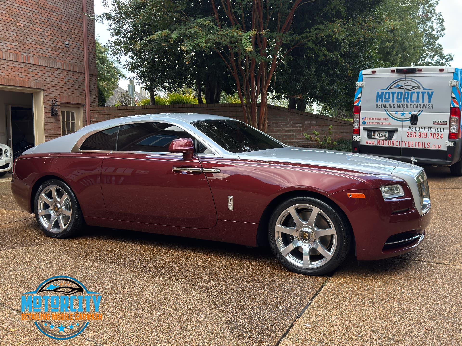 Rolls-Royce Wraith detailed on location beside the Motorcity Detailing mobile unit